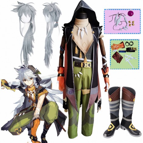 Game Genshin Impact Razor Genshin Cosplay Costume Shoes Necklace Uniform Wig Anime Halloween Party Outfit