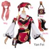 Genshin Impact Costume Yan Fei Cosplay Wig Shoes Bag Yanfei Dress Halloween Party Game Clothes For Women Girls Anime Suit